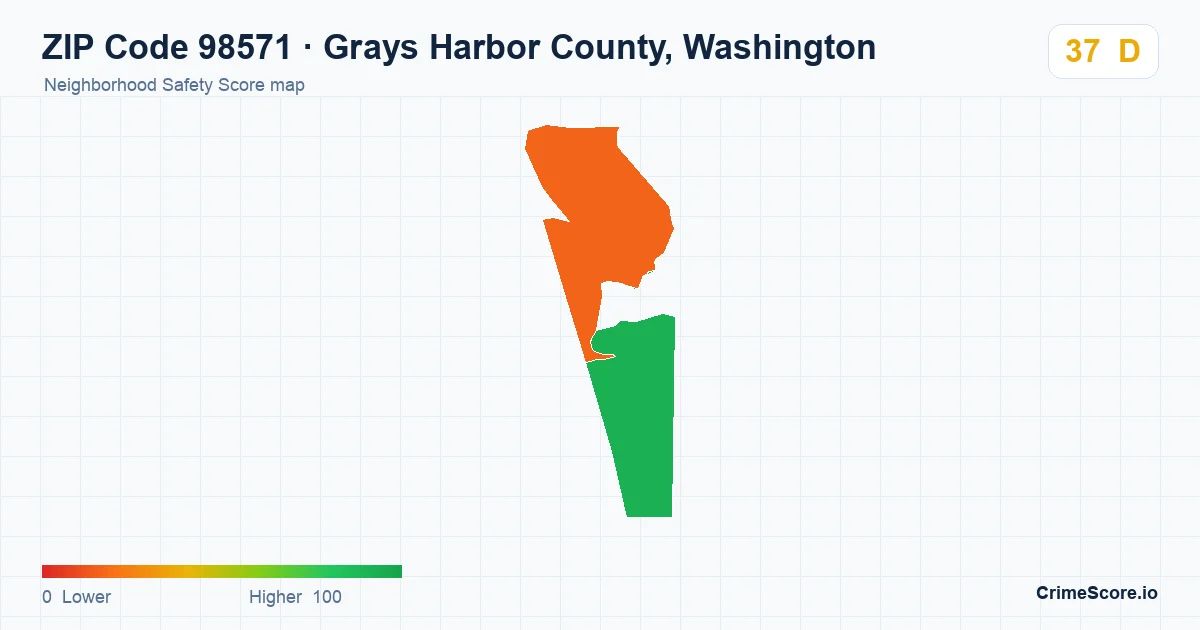 ZIP Code 98571 in Grays Harbor County, Washington neighborhood Safety Score map