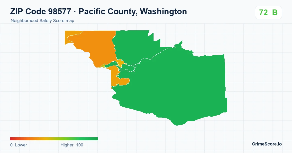 ZIP Code 98577 in Pacific County, Washington neighborhood Safety Score map