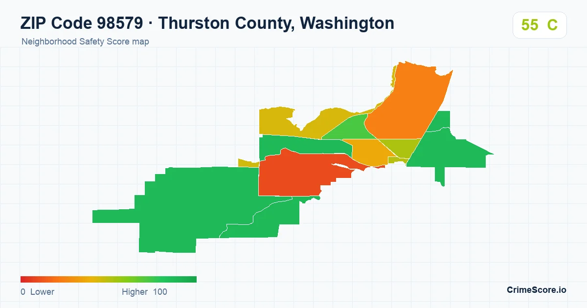 ZIP Code 98579 in Thurston County, Washington neighborhood Safety Score map