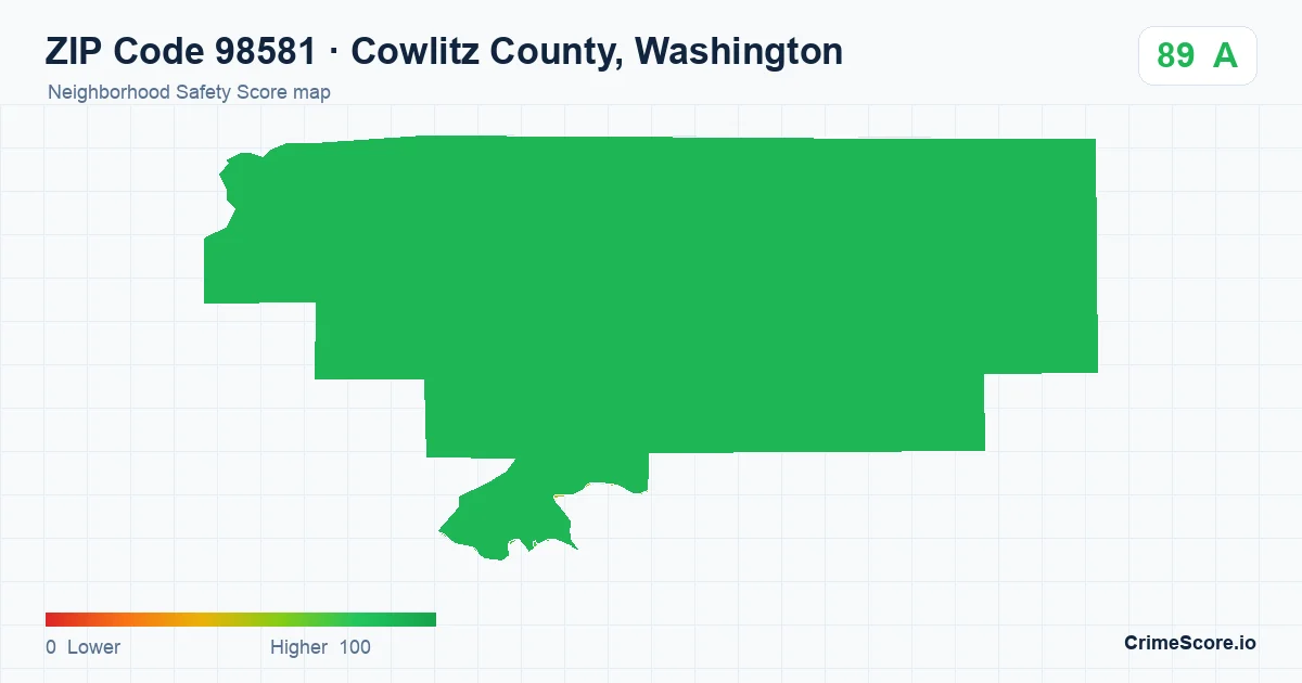 ZIP Code 98581 in Cowlitz County, Washington neighborhood Safety Score map