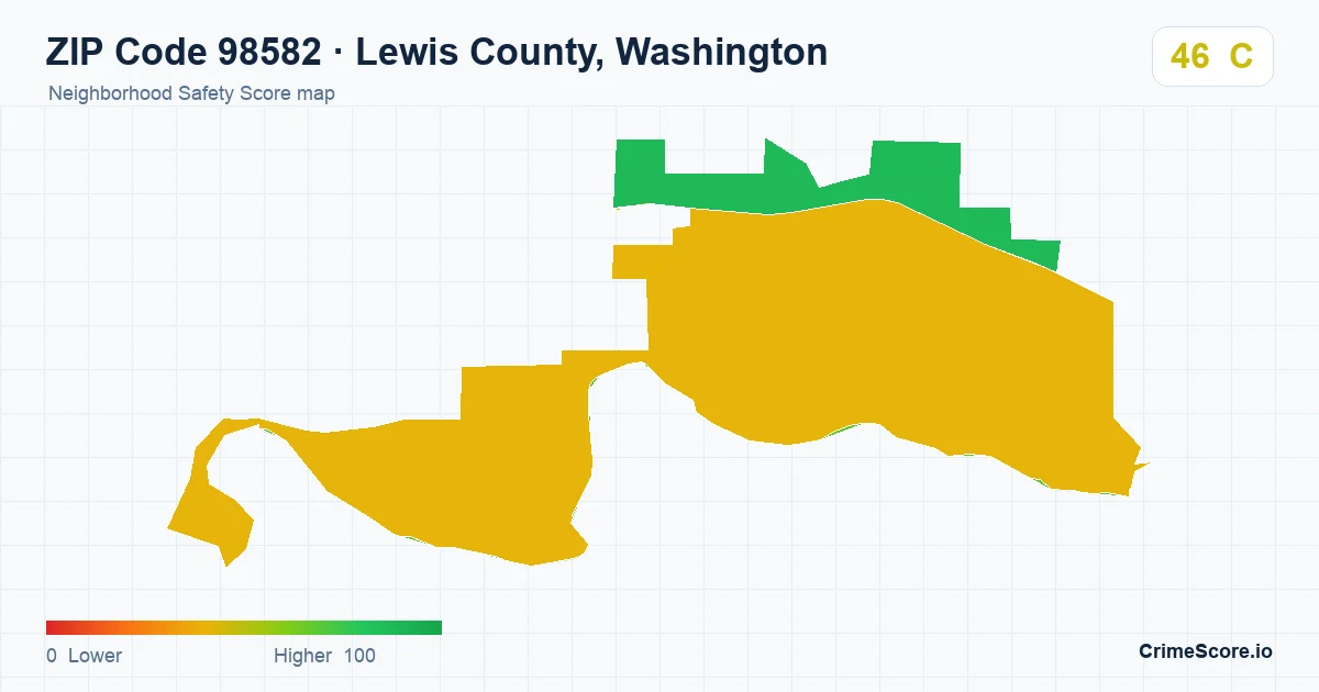 ZIP Code 98582 in Lewis County, Washington neighborhood Safety Score map