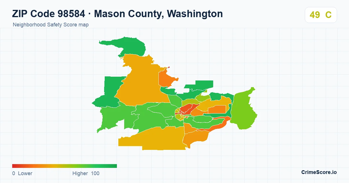 ZIP Code 98584 in Mason County, Washington neighborhood Safety Score map
