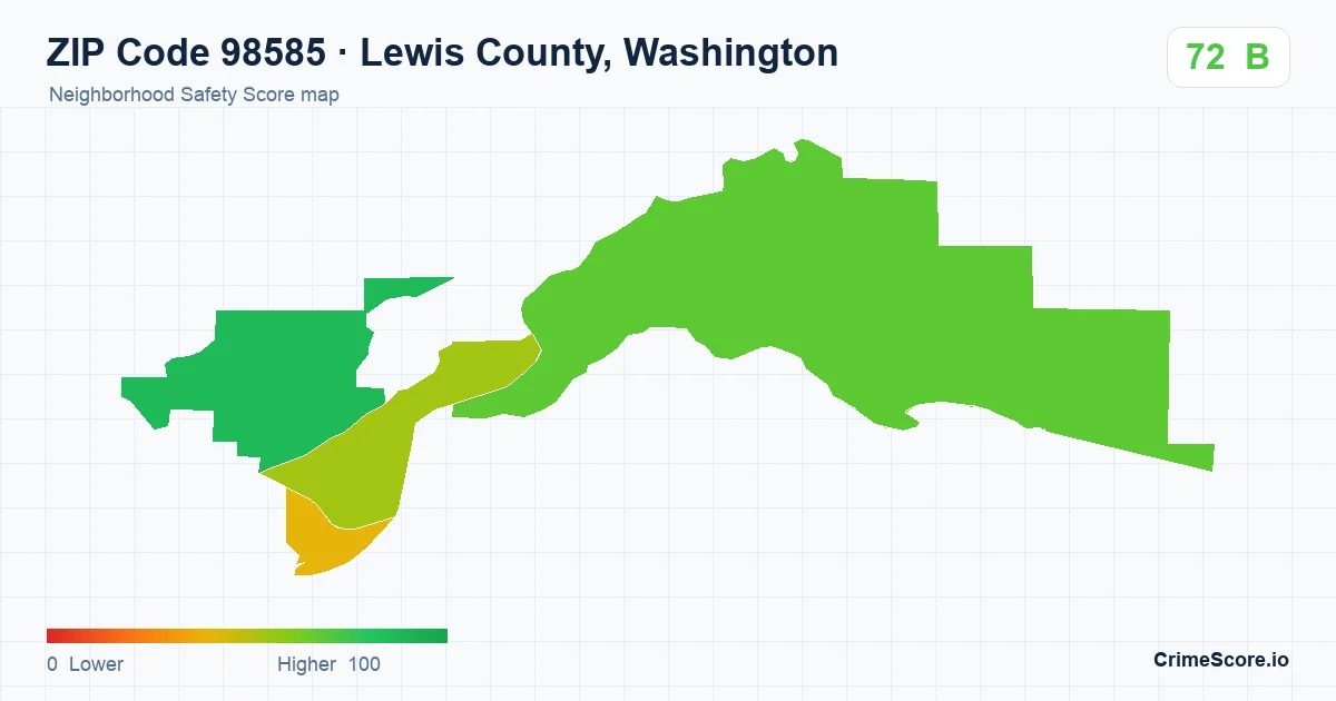 ZIP Code 98585 in Lewis County, Washington neighborhood Safety Score map