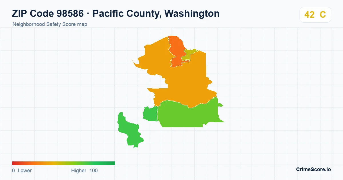 ZIP Code 98586 in Pacific County, Washington neighborhood Safety Score map