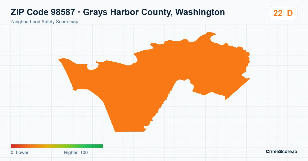 ZIP Code 98587 in Grays Harbor County, Washington neighborhood Safety Score map