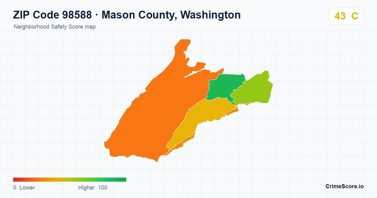 ZIP Code 98588 in Mason County, Washington neighborhood Safety Score map