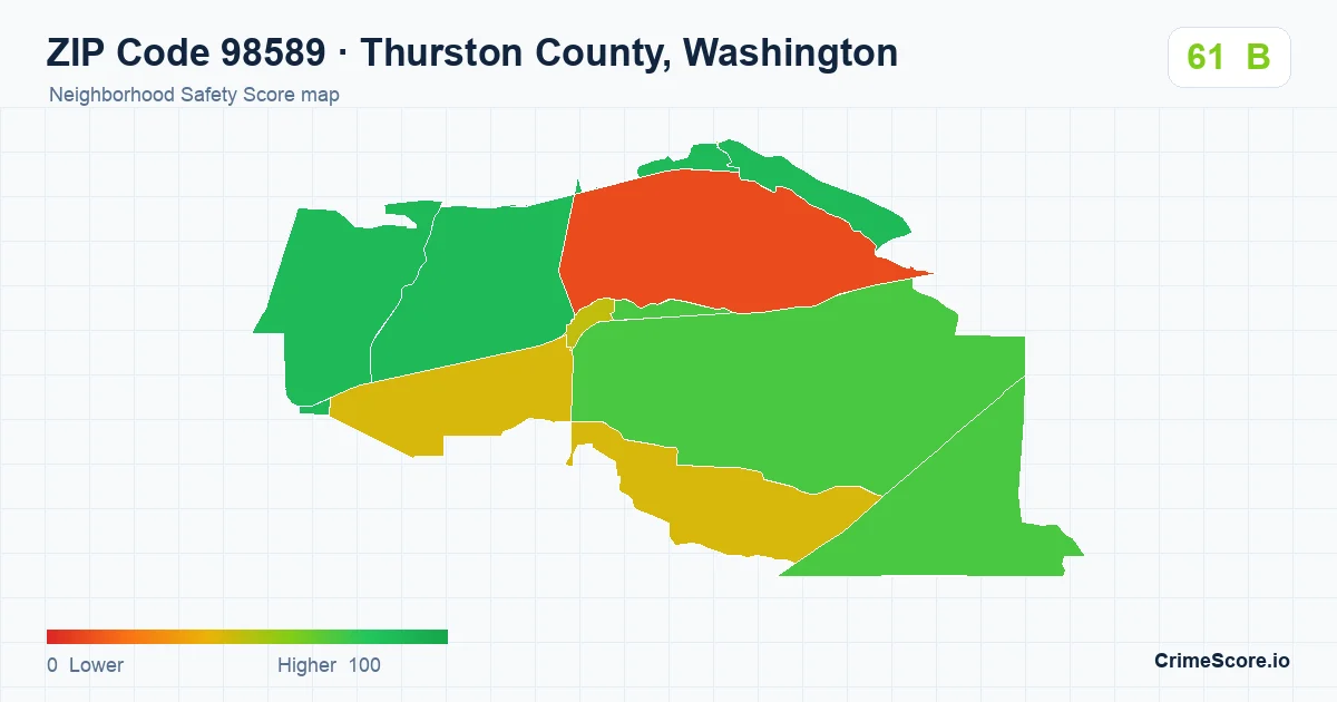 ZIP Code 98589 in Thurston County, Washington neighborhood Safety Score map