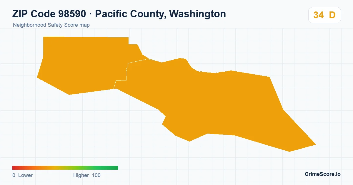 ZIP Code 98590 in Pacific County, Washington neighborhood Safety Score map