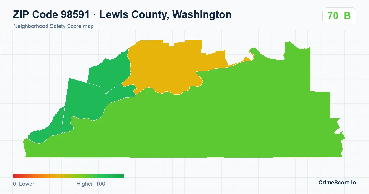 ZIP Code 98591 in Lewis County, Washington neighborhood Safety Score map