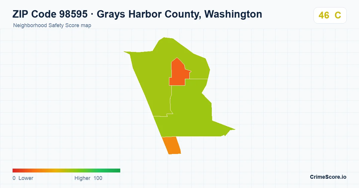 ZIP Code 98595 in Grays Harbor County, Washington neighborhood Safety Score map