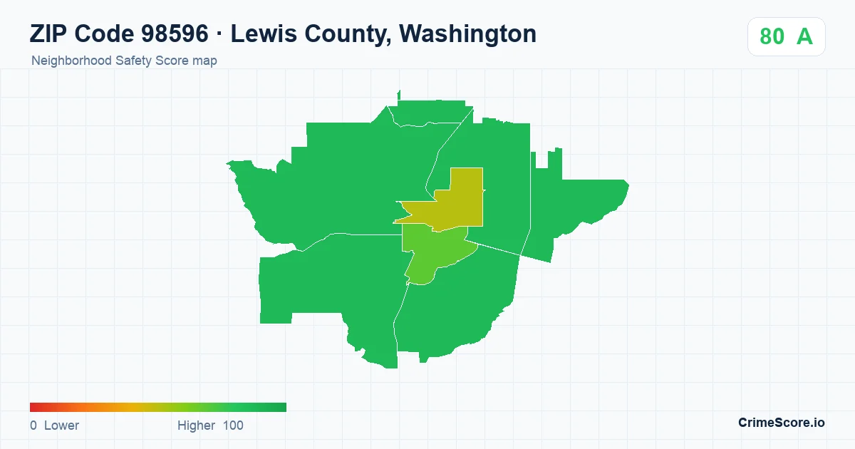 ZIP Code 98596 in Lewis County, Washington neighborhood Safety Score map