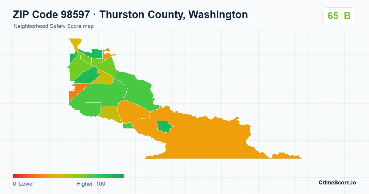 ZIP Code 98597 in Thurston County, Washington neighborhood Safety Score map
