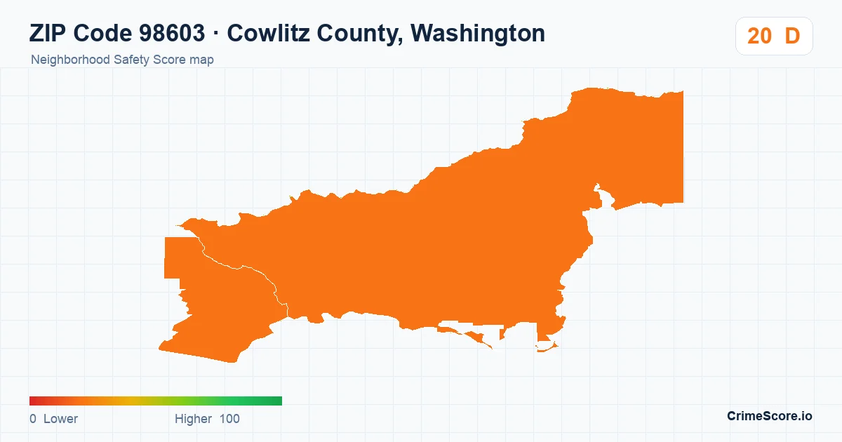 ZIP Code 98603 in Cowlitz County, Washington neighborhood Safety Score map