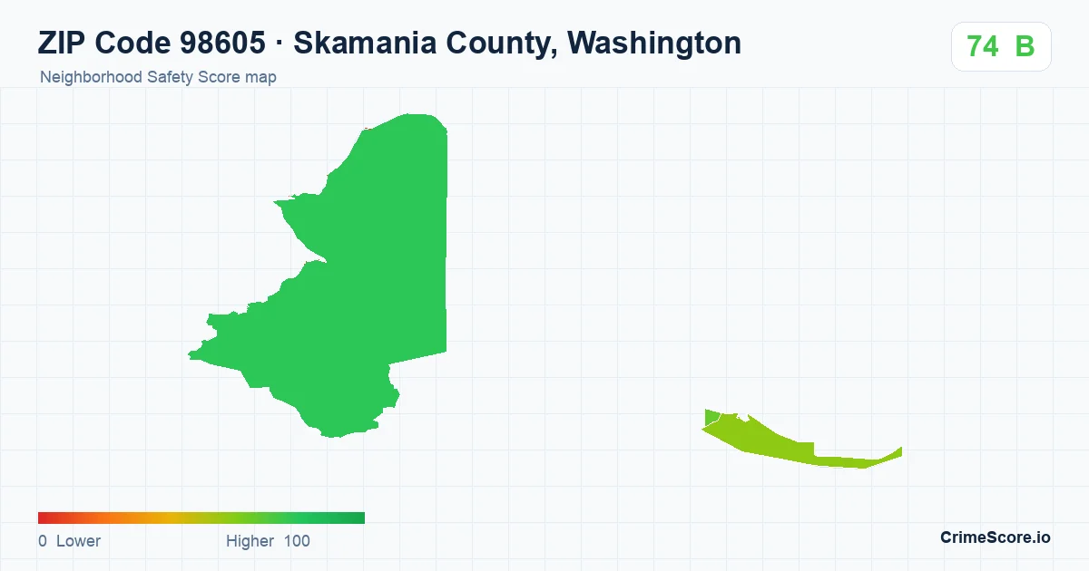 ZIP Code 98605 in Skamania County, Washington neighborhood Safety Score map