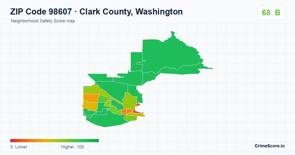 ZIP Code 98607 in Clark County, Washington neighborhood Safety Score map