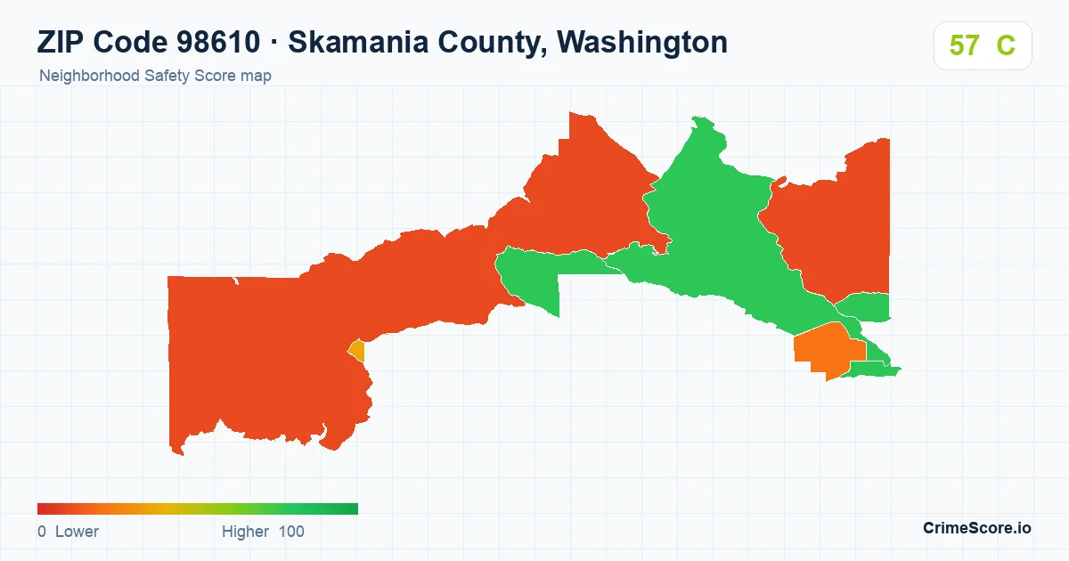 ZIP Code 98610 in Skamania County, Washington neighborhood Safety Score map