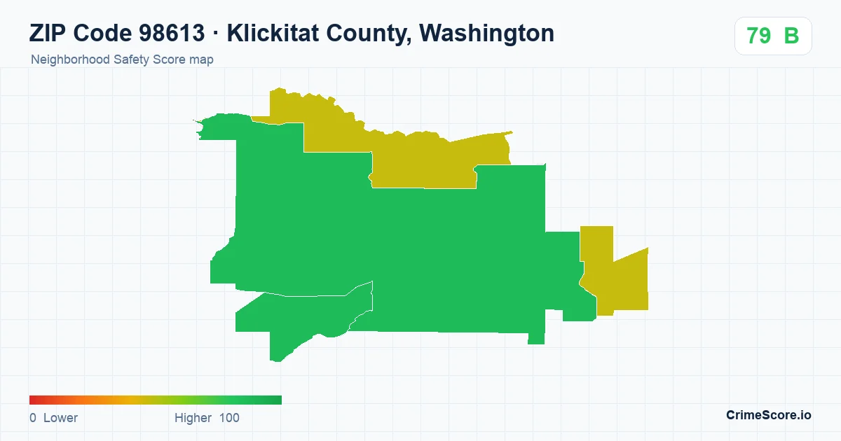 ZIP Code 98613 in Klickitat County, Washington neighborhood Safety Score map
