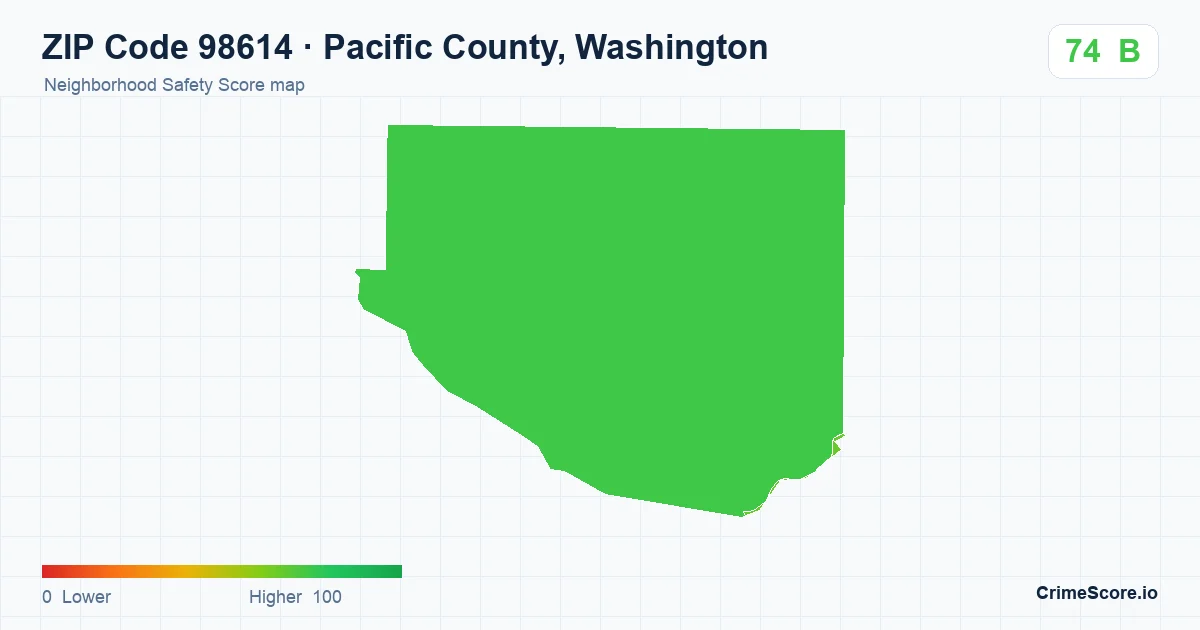 ZIP Code 98614 in Pacific County, Washington neighborhood Safety Score map