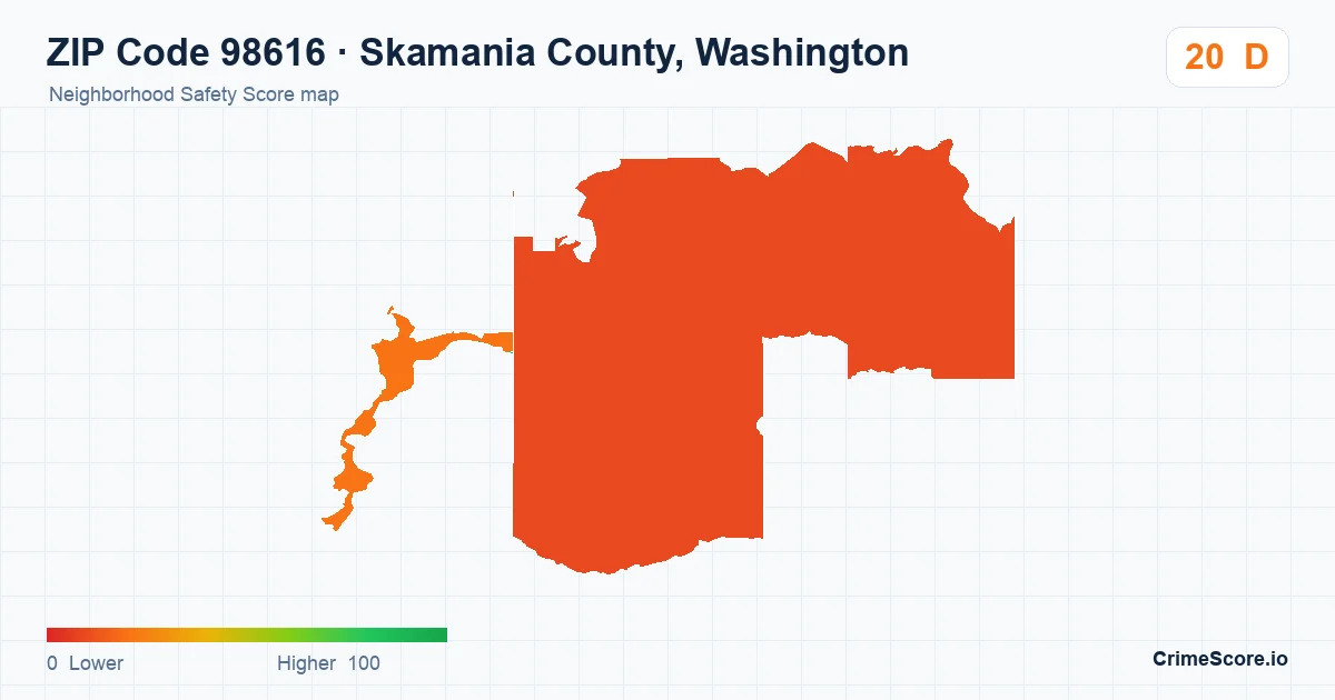 ZIP Code 98616 in Skamania County, Washington neighborhood Safety Score map