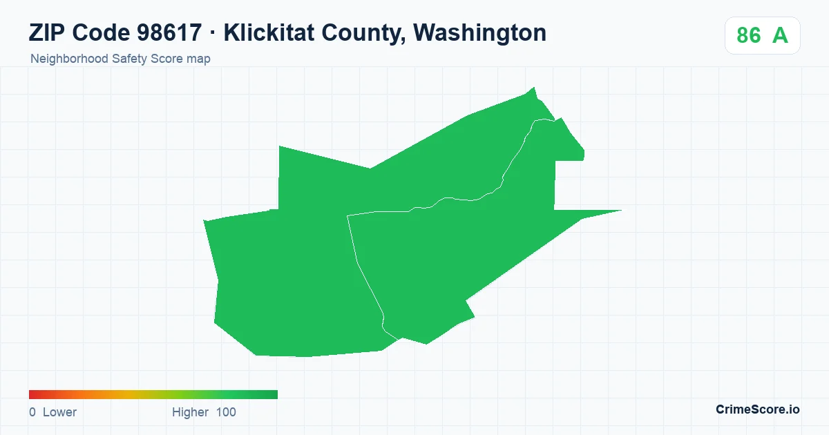ZIP Code 98617 in Klickitat County, Washington neighborhood Safety Score map
