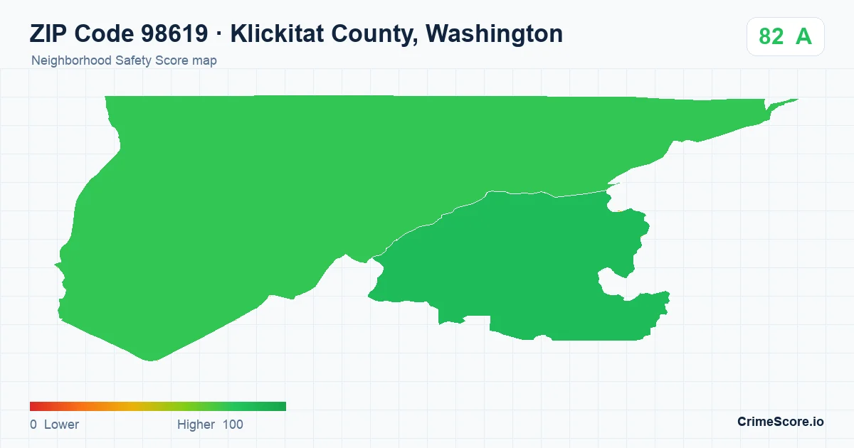 ZIP Code 98619 in Klickitat County, Washington neighborhood Safety Score map