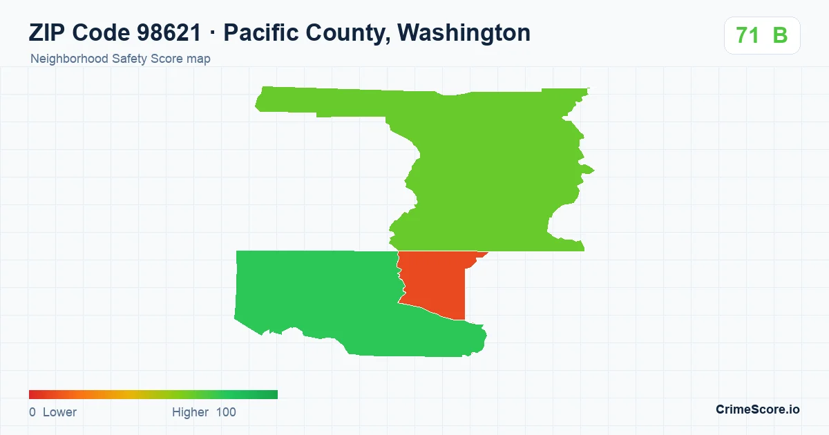 ZIP Code 98621 in Pacific County, Washington neighborhood Safety Score map