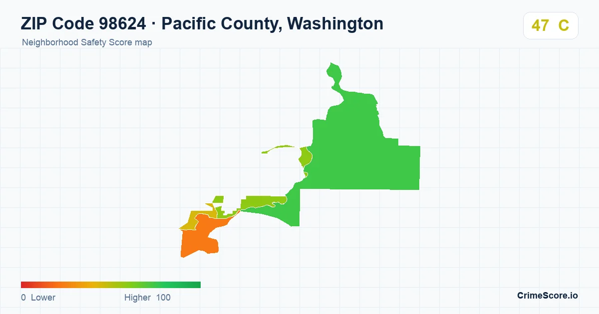 ZIP Code 98624 in Pacific County, Washington neighborhood Safety Score map