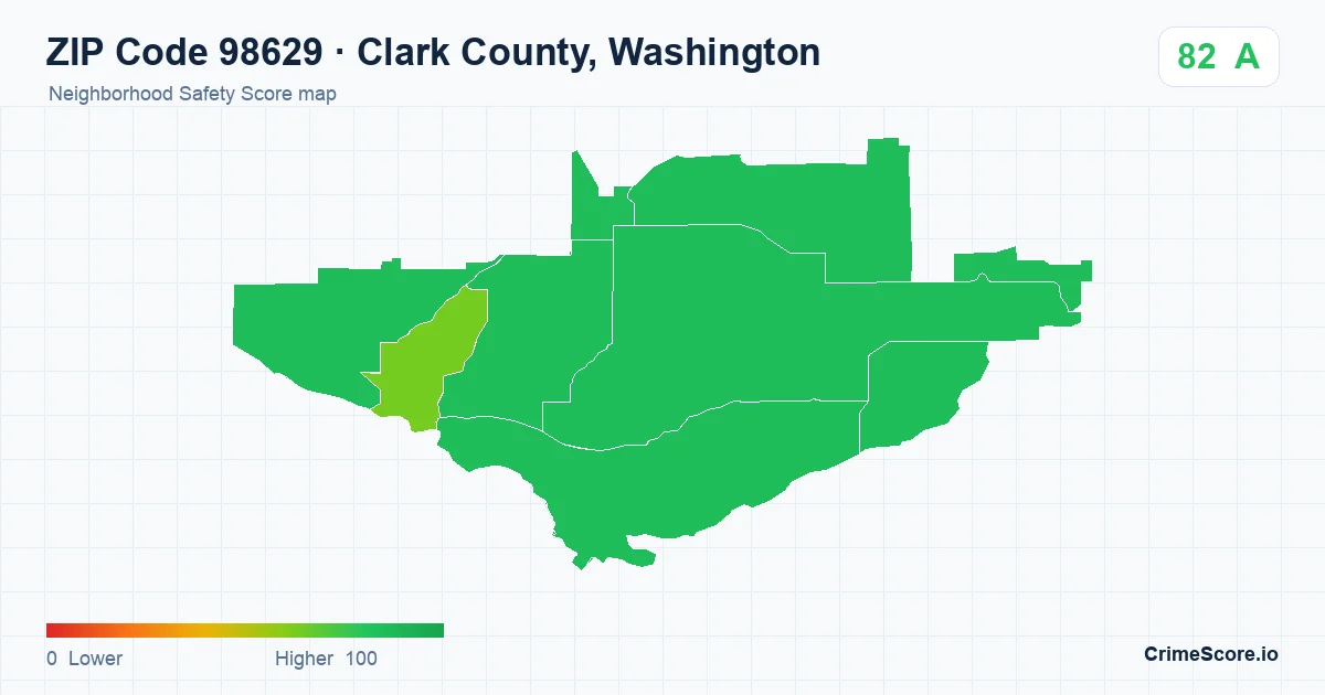 ZIP Code 98629 in Clark County, Washington neighborhood Safety Score map