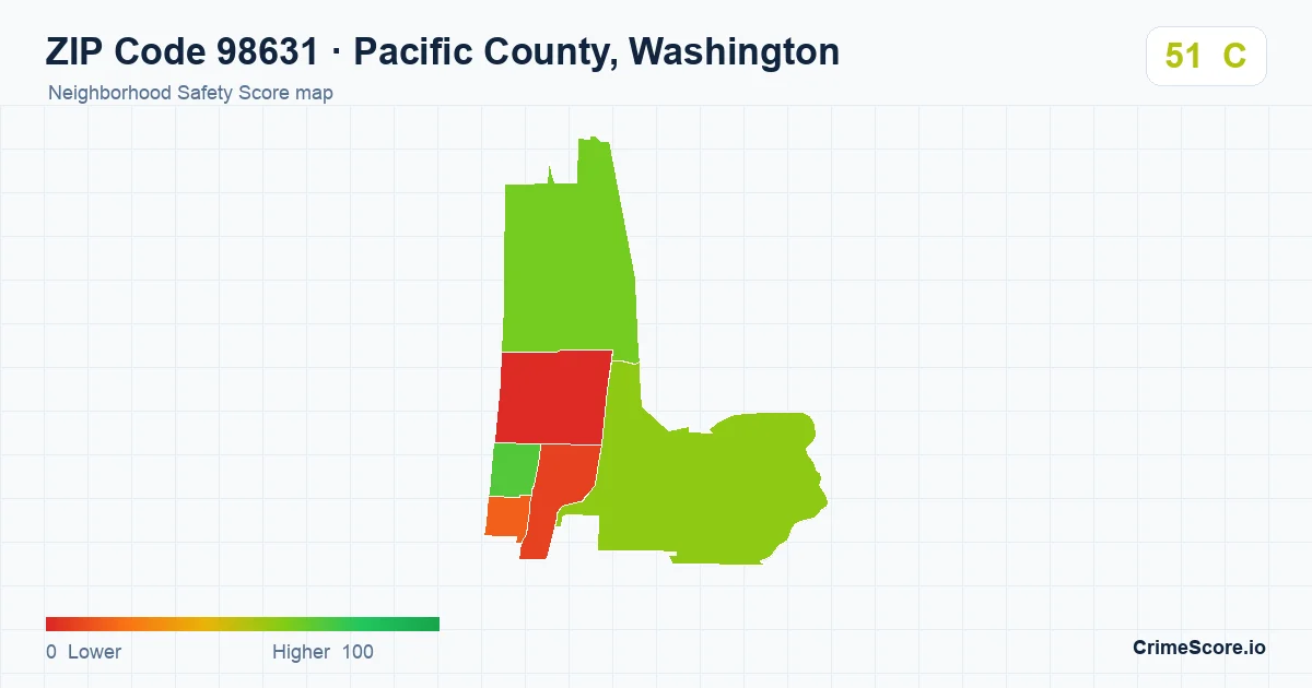 ZIP Code 98631 in Pacific County, Washington neighborhood Safety Score map
