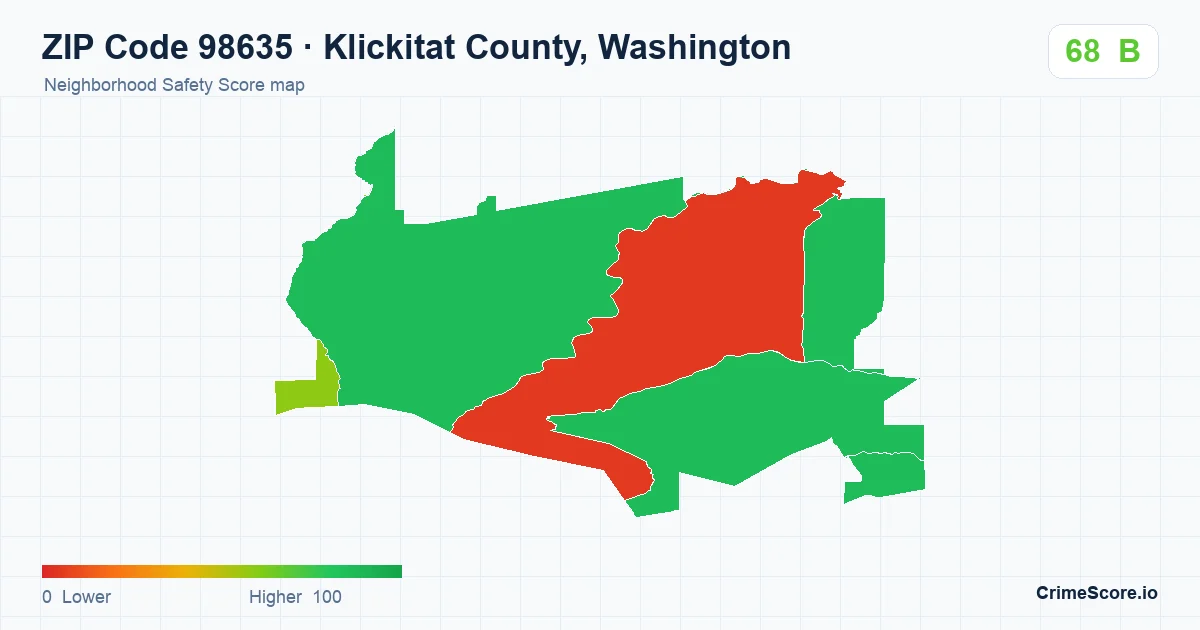ZIP Code 98635 in Klickitat County, Washington neighborhood Safety Score map