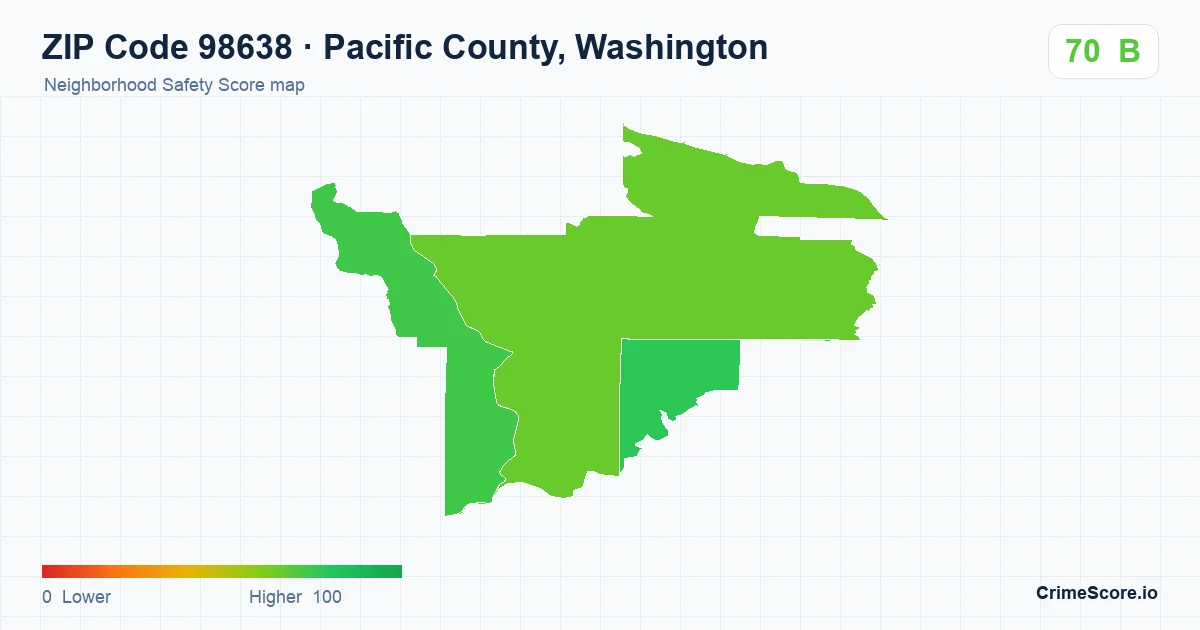 ZIP Code 98638 in Pacific County, Washington neighborhood Safety Score map