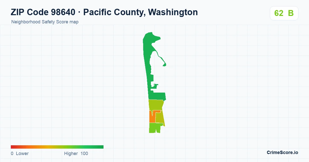 ZIP Code 98640 in Pacific County, Washington neighborhood Safety Score map