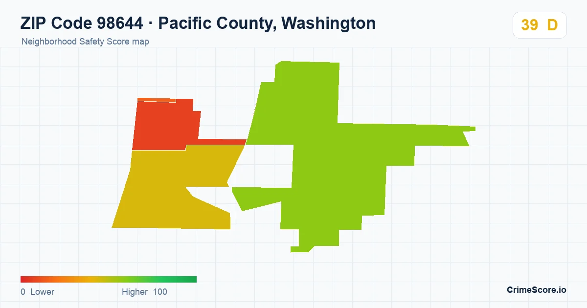 ZIP Code 98644 in Pacific County, Washington neighborhood Safety Score map
