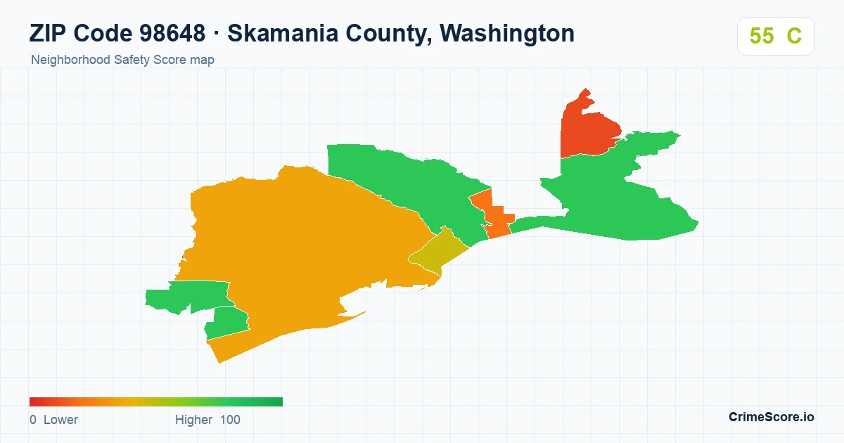 ZIP Code 98648 in Skamania County, Washington neighborhood Safety Score map