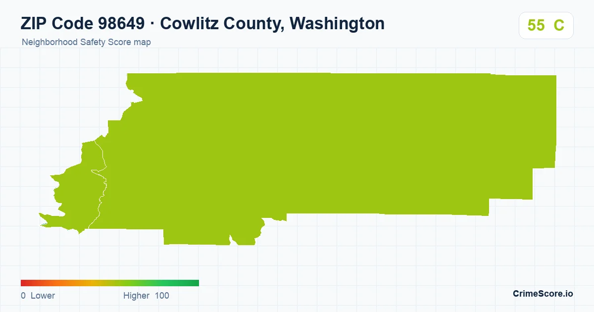 ZIP Code 98649 in Cowlitz County, Washington neighborhood Safety Score map
