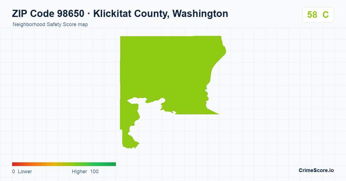 ZIP Code 98650 in Klickitat County, Washington neighborhood Safety Score map