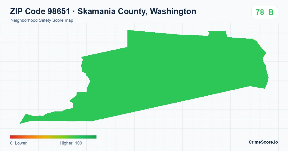 ZIP Code 98651 in Skamania County, Washington neighborhood Safety Score map