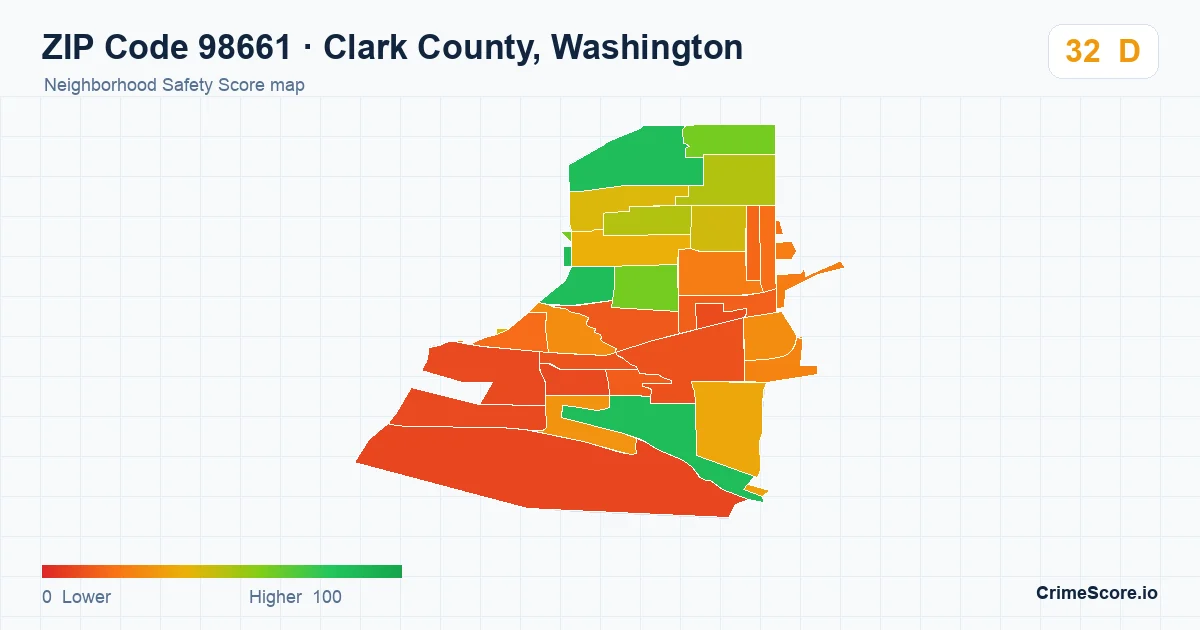 ZIP Code 98661 in Clark County, Washington neighborhood Safety Score map