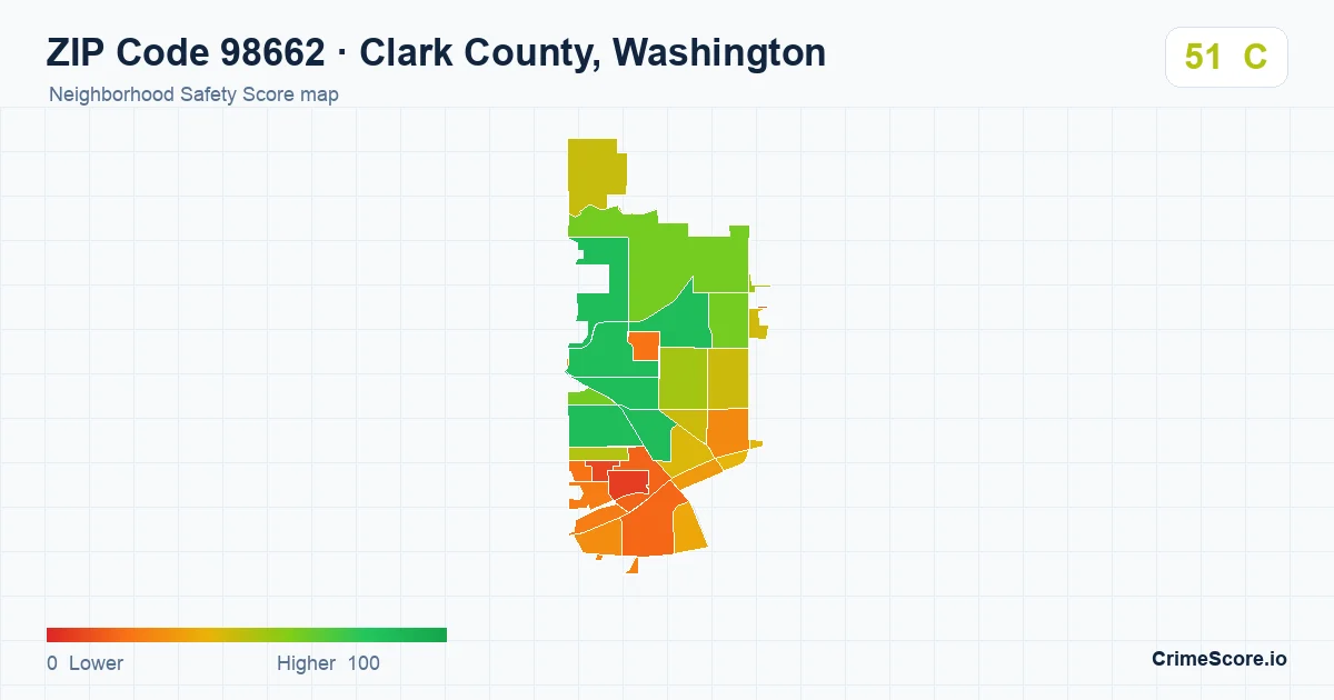 ZIP Code 98662 in Clark County, Washington neighborhood Safety Score map