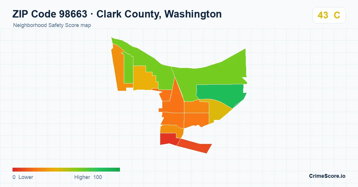 ZIP Code 98663 in Clark County, Washington neighborhood Safety Score map