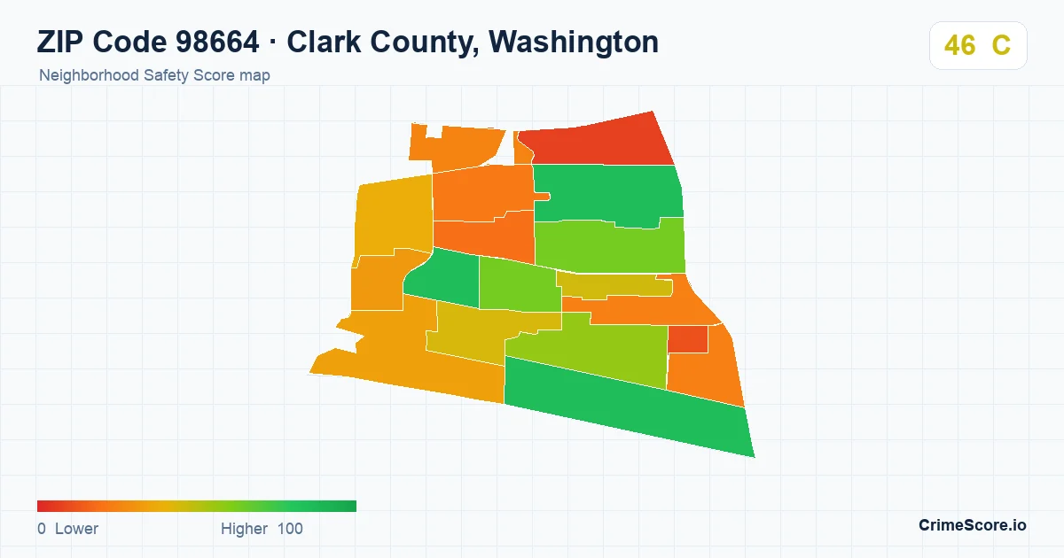 ZIP Code 98664 in Clark County, Washington neighborhood Safety Score map