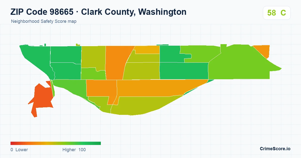 ZIP Code 98665 in Clark County, Washington neighborhood Safety Score map