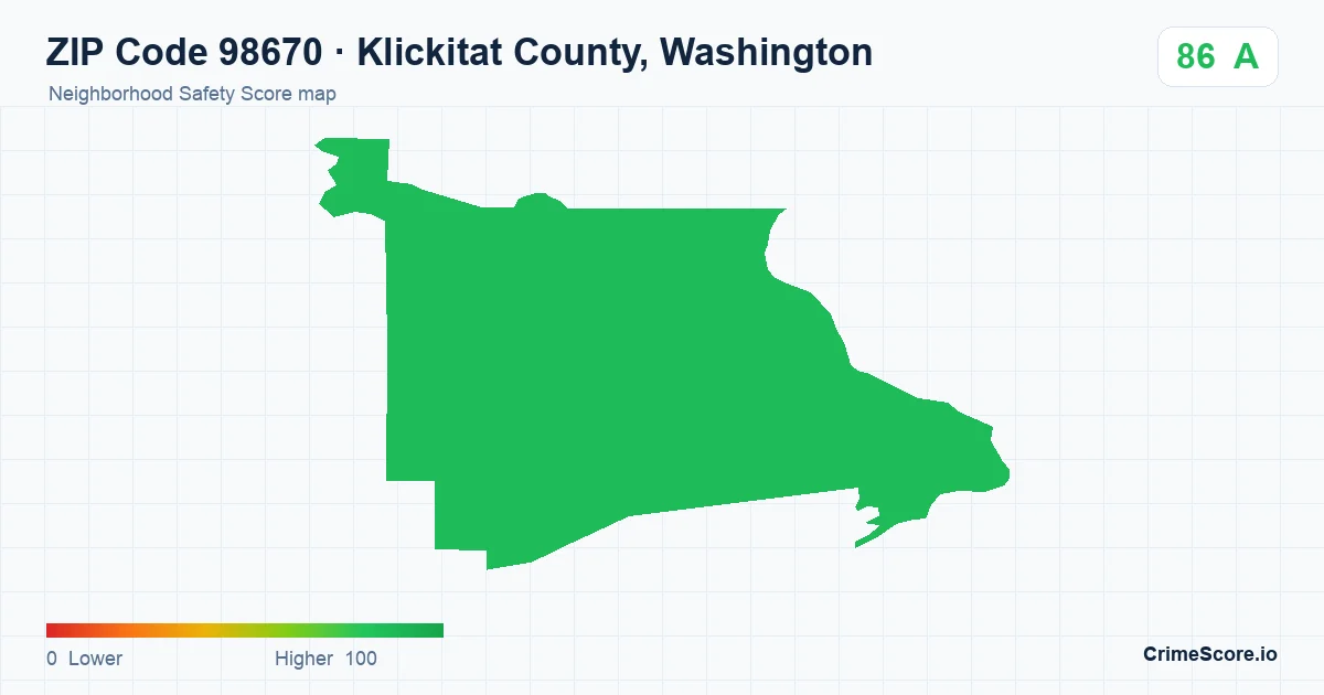 ZIP Code 98670 in Klickitat County, Washington neighborhood Safety Score map