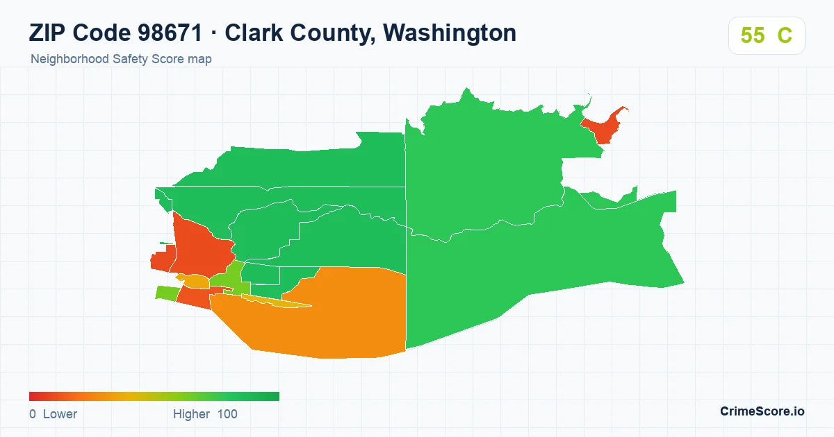 ZIP Code 98671 in Clark County, Washington neighborhood Safety Score map