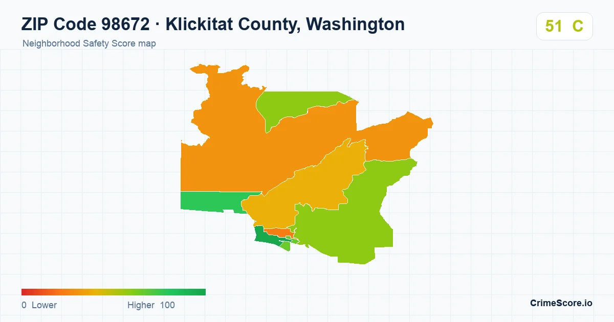 ZIP Code 98672 in Klickitat County, Washington neighborhood Safety Score map