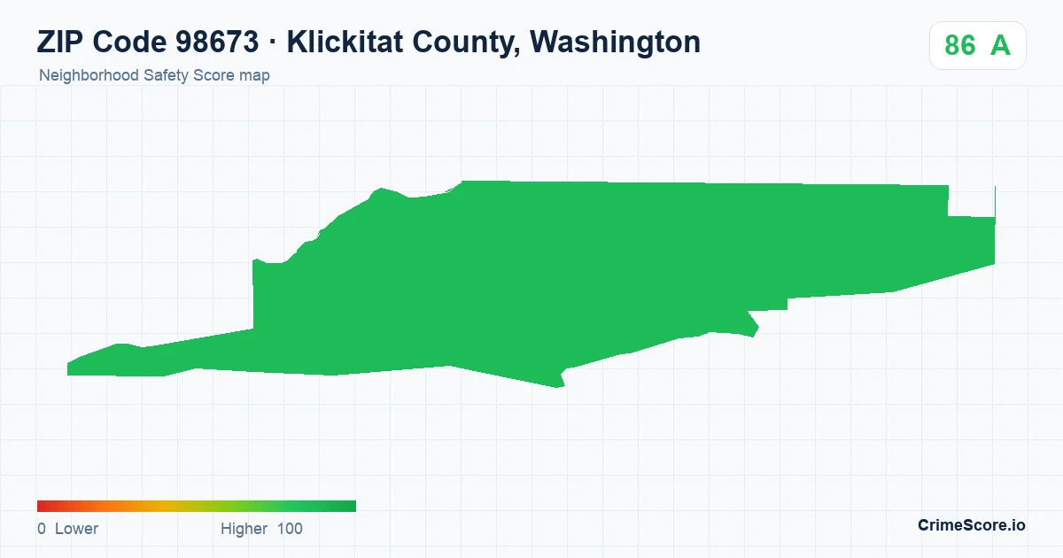 ZIP Code 98673 in Klickitat County, Washington neighborhood Safety Score map