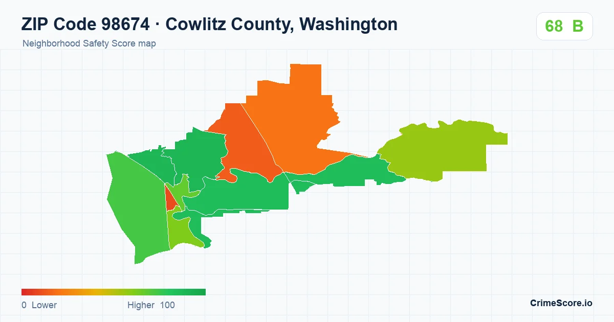 ZIP Code 98674 in Cowlitz County, Washington neighborhood Safety Score map