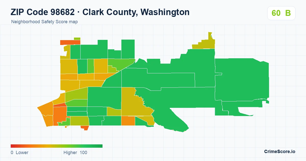 ZIP Code 98682 in Clark County, Washington neighborhood Safety Score map