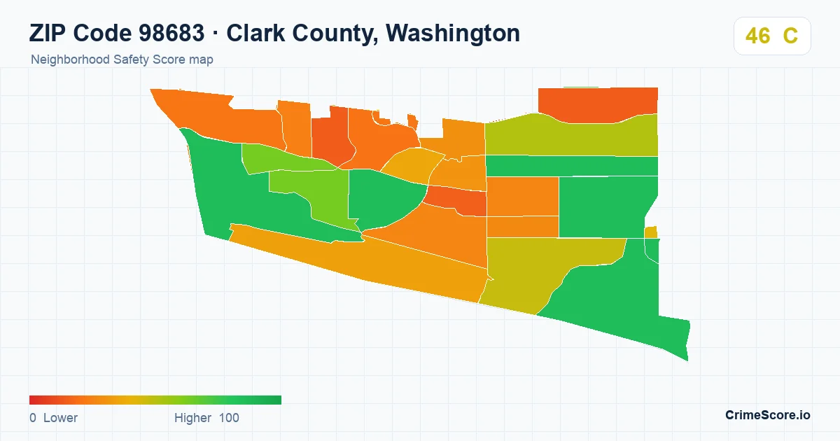 ZIP Code 98683 in Clark County, Washington neighborhood Safety Score map