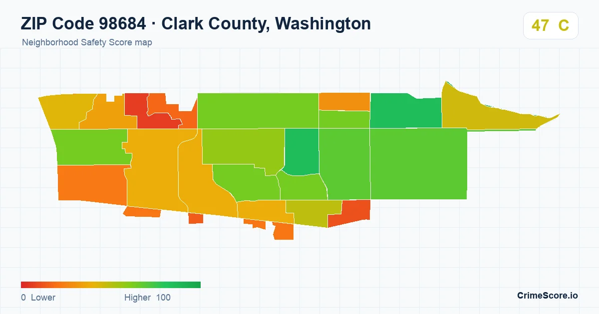 ZIP Code 98684 in Clark County, Washington neighborhood Safety Score map